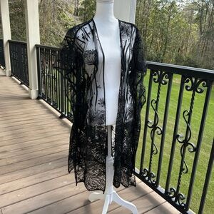 Black Sheer Floral Kimono